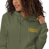 New Heights Athletic Unisex Hoodie Gray & Yellow Text with front embroidery