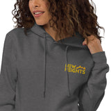 New Heights Athletic Unisex Hoodie Gray & Yellow Text with front embroidery