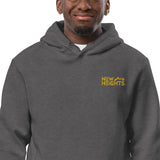 New Heights Athletic Unisex Hoodie Gray & Yellow Text with front embroidery