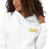 New Heights Athletic Unisex Hoodie Gray & Yellow Text with front embroidery