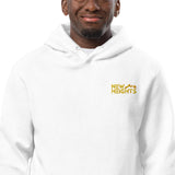 New Heights Athletic Unisex Hoodie Gray & Yellow Text with front embroidery