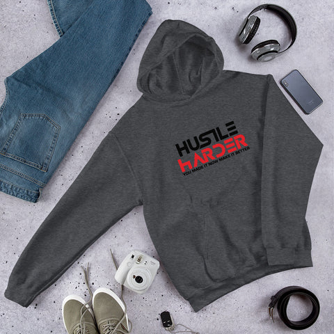 Mens & Women's Hustle Harder Black & Red Graphic Unisex Hoodie