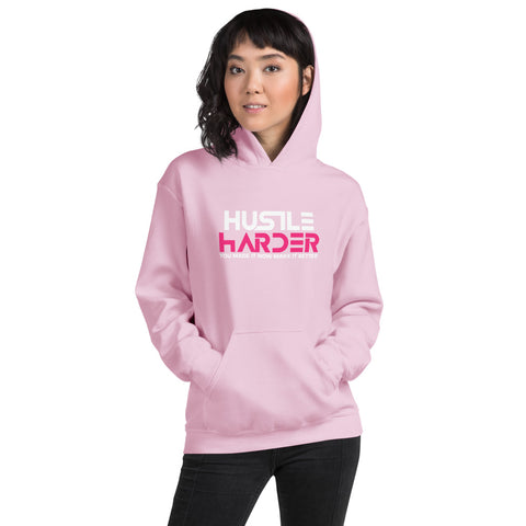 Women's & Men's Hustle Harder White & Pink Graphic Unisex Hoodie