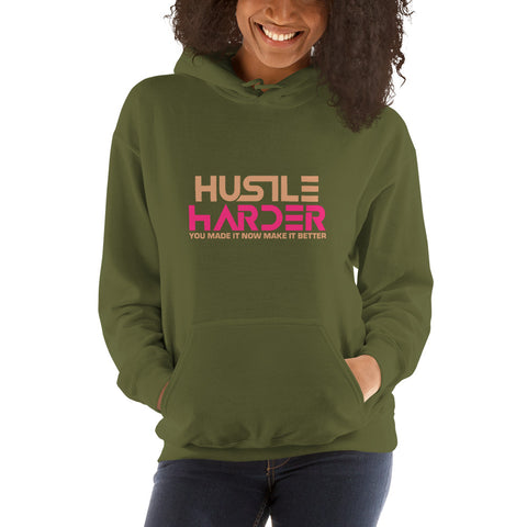Women's & Men's Hustle Harder Tan & Pink Unisex Hoodie