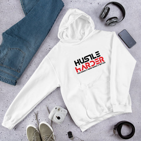 Hustle For Life Heavy Weight Pullover Hoodie with White & Red Letter